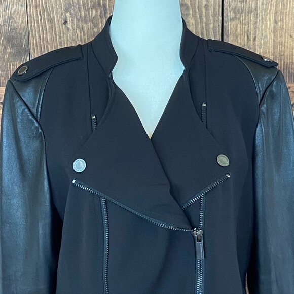 Vintage BCBG Black Leather Women's Moto Jacket Sz L - Picture 7 of 15